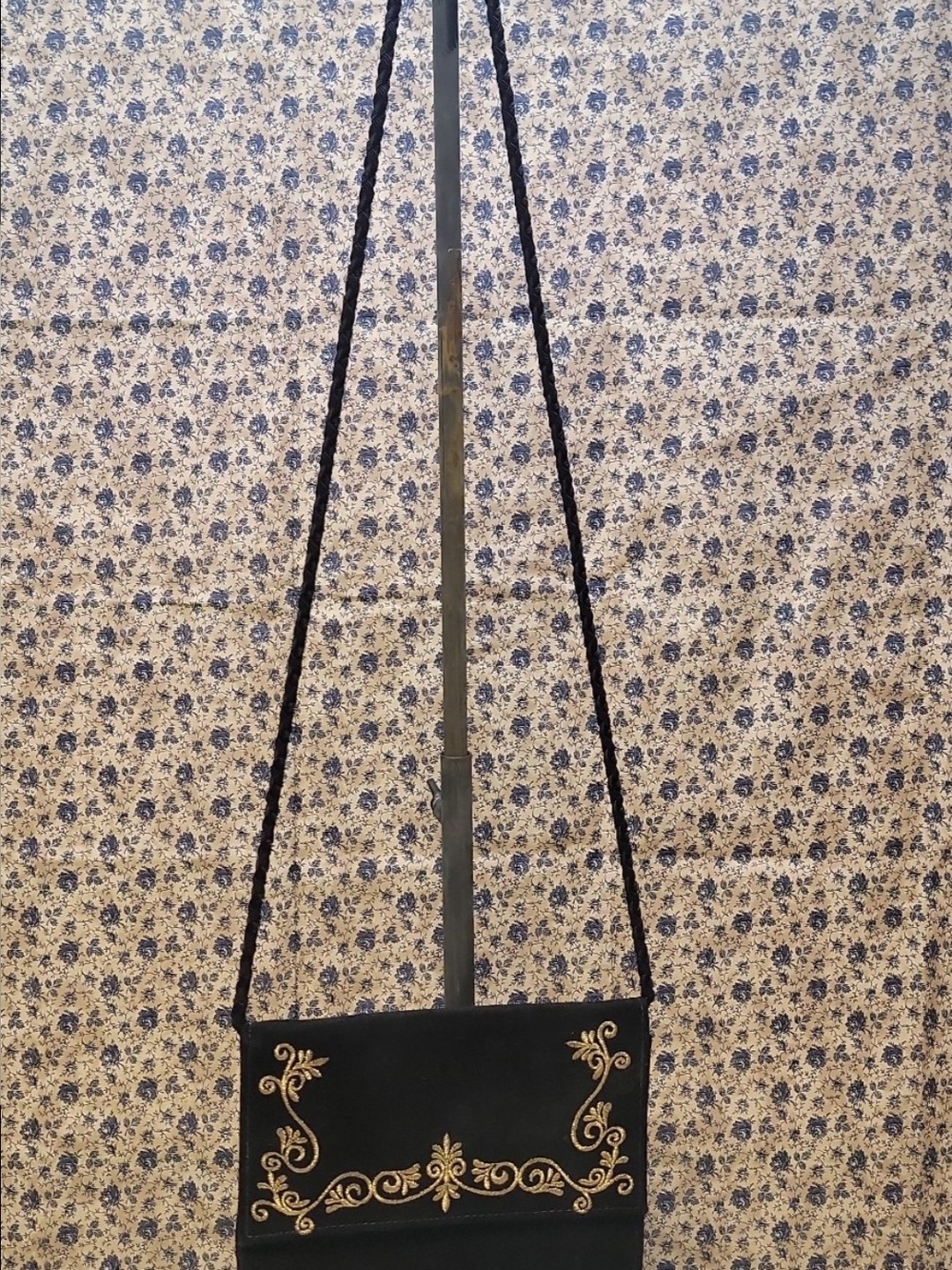 Diane Von Furstenberg Black Crossbody Bag with Gold Embroidery